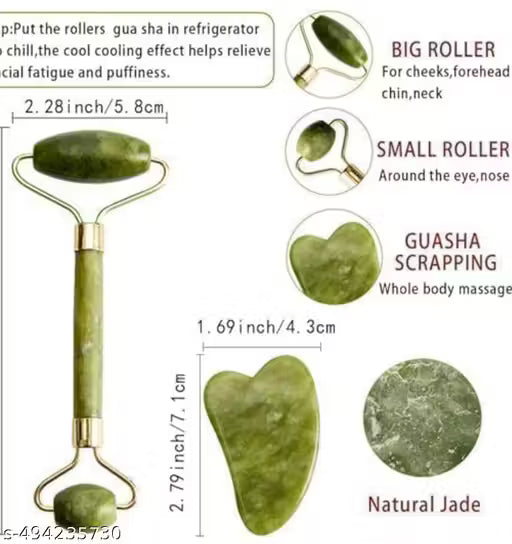 4-in-1 Facial & Scalp Massager Set | Jade Roller, Gua Sha, Ice Roller & Hair Scalp Brush for Glowing Skin & Relaxation