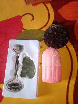 4-in-1 Facial & Scalp Massager Set | Jade Roller, Gua Sha, Ice Roller & Hair Scalp Brush for Glowing Skin & Relaxation